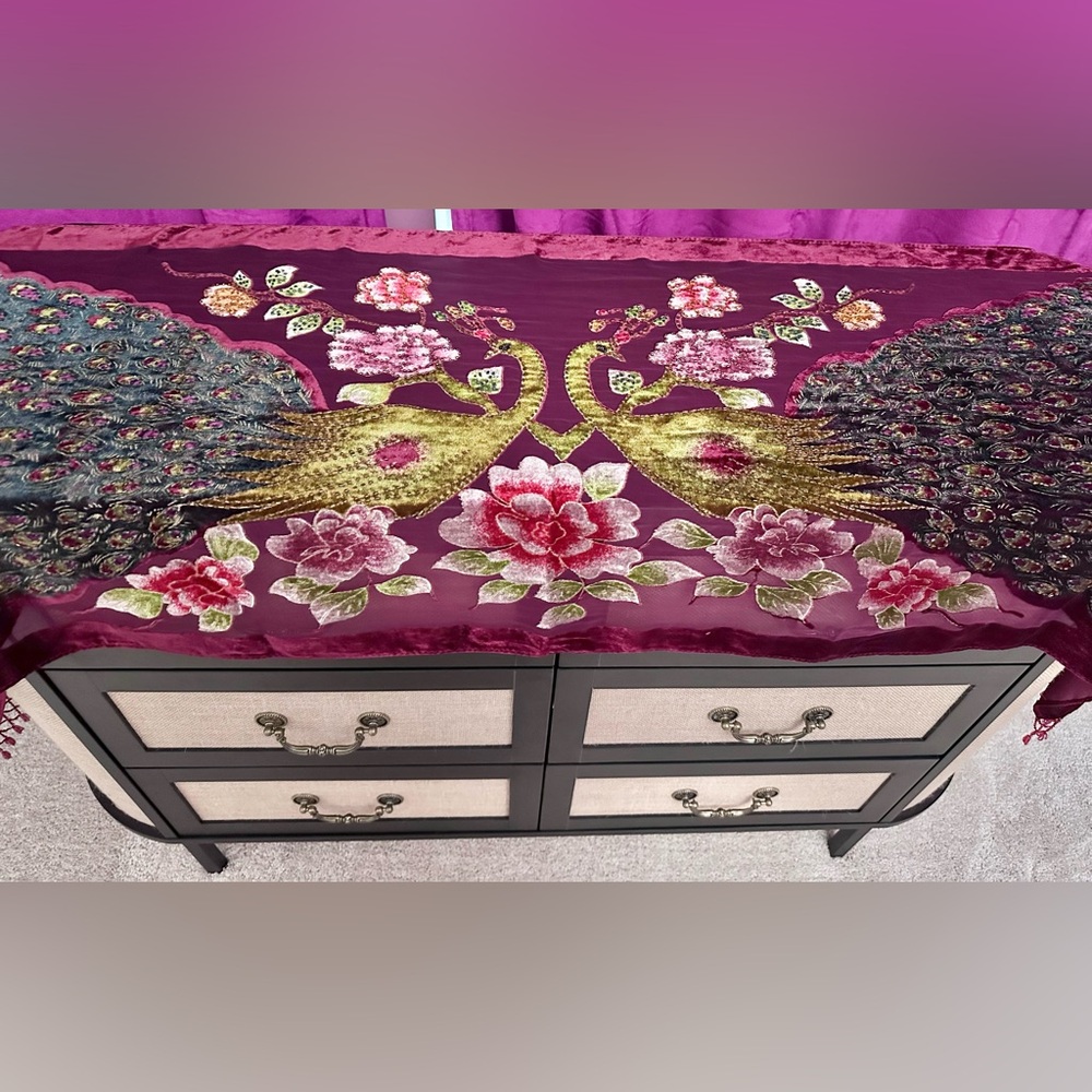 Vintage Japanese Floral Peacock Beaded Shawl Beaded Trim-Boho Practical Magic